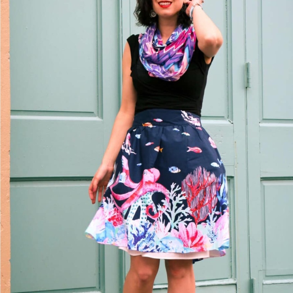 Navy Blue Ocean-Themed Skirt - Picture 1 of 10